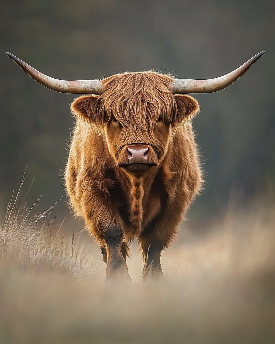 Majestic highland cattle bull portrait in nature