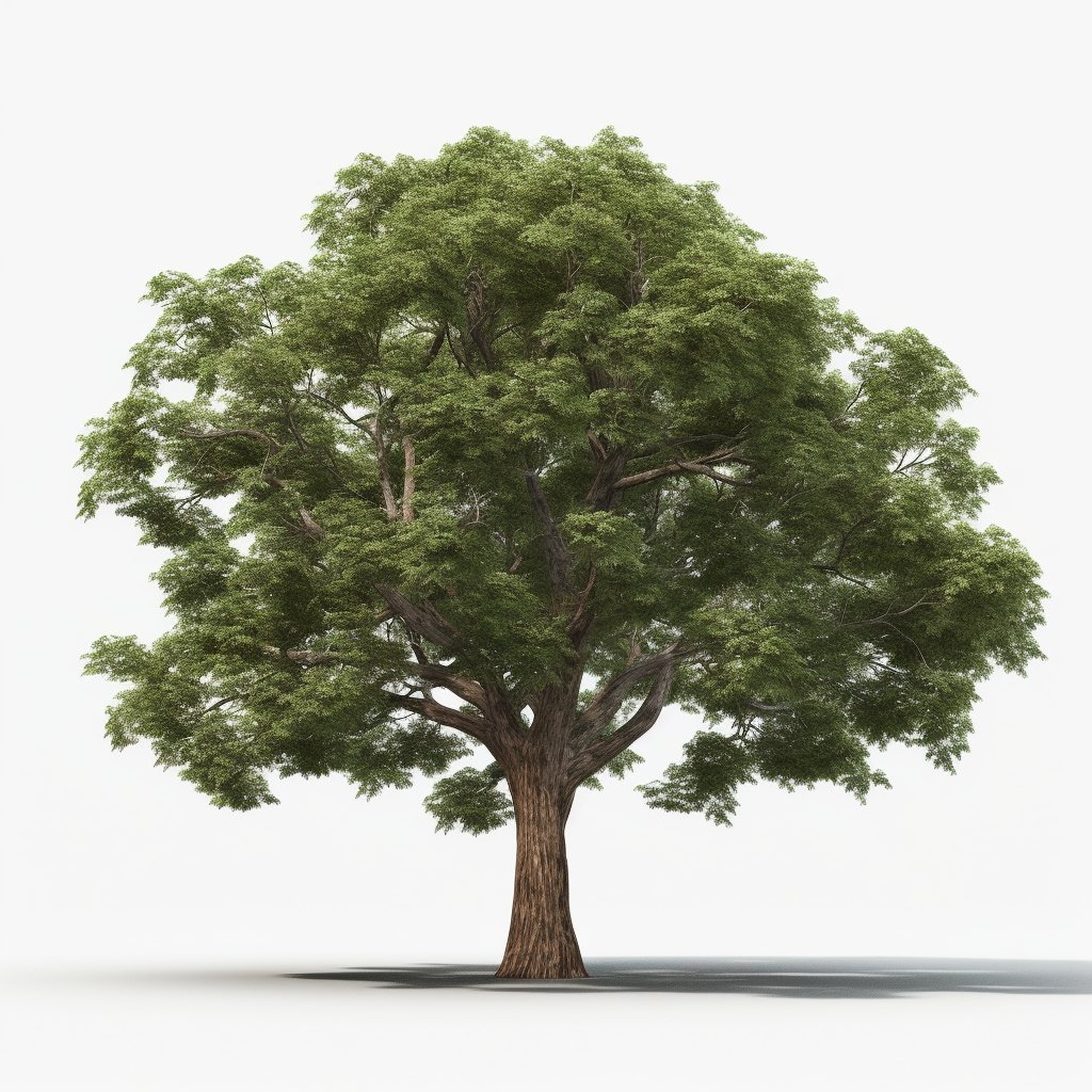 Majestic tree with green leaves on white background