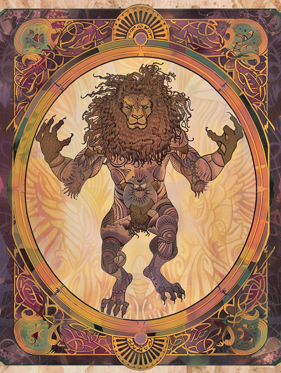 Man Transforms into Lion on Fantasy Trading Card