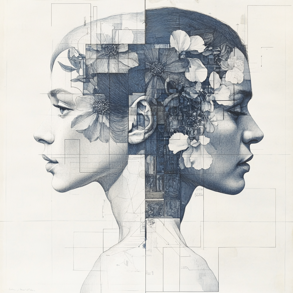 Man and Woman in Detailed Geometric Profile Portrait