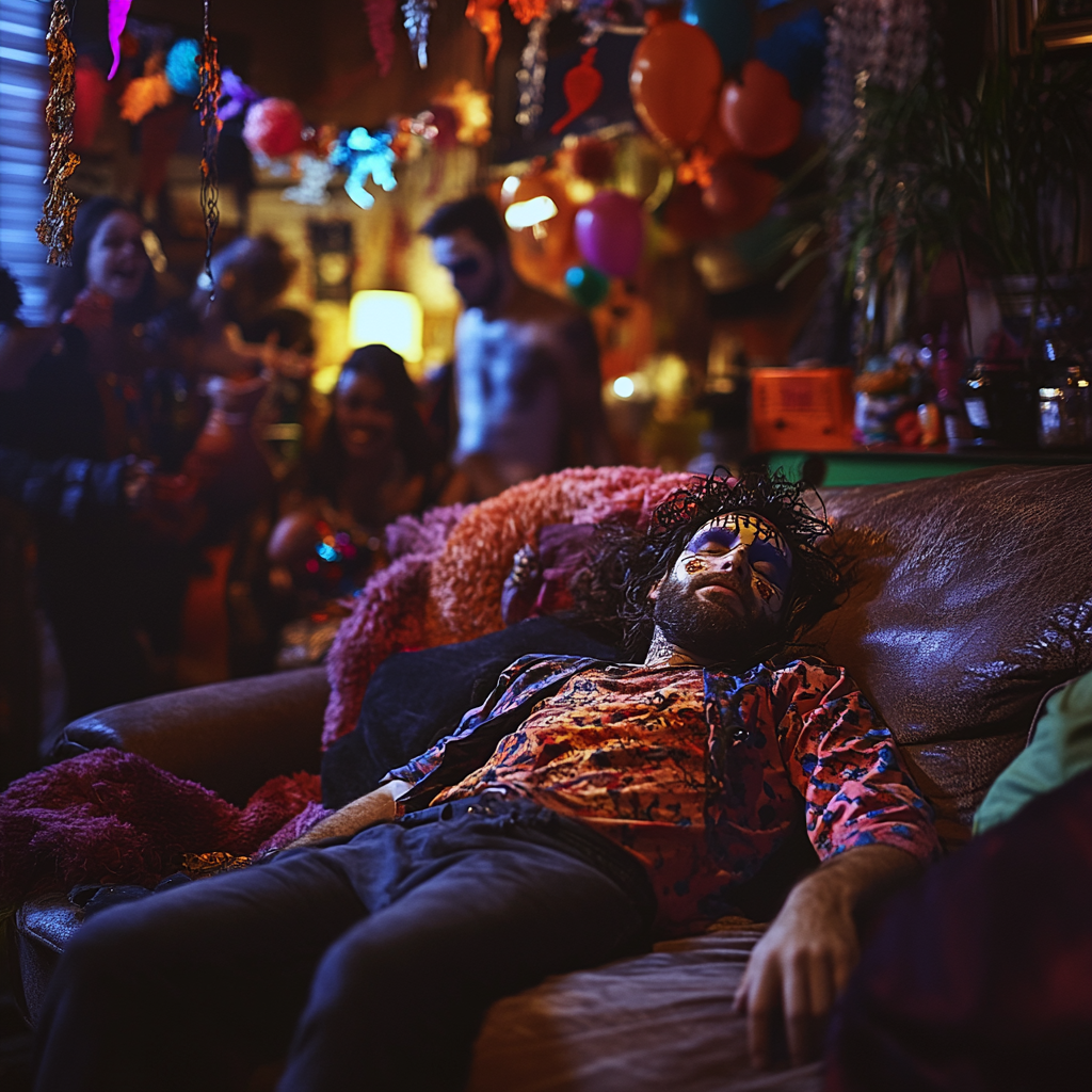 Man in Halloween costume passes out at party