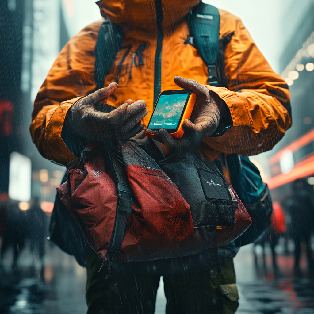 Man on Street: Juggling Bags and Mobile Phone