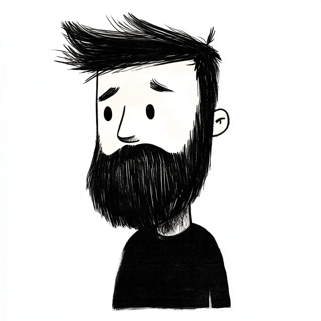 Man with Beard Doodle in Minimalistic Style