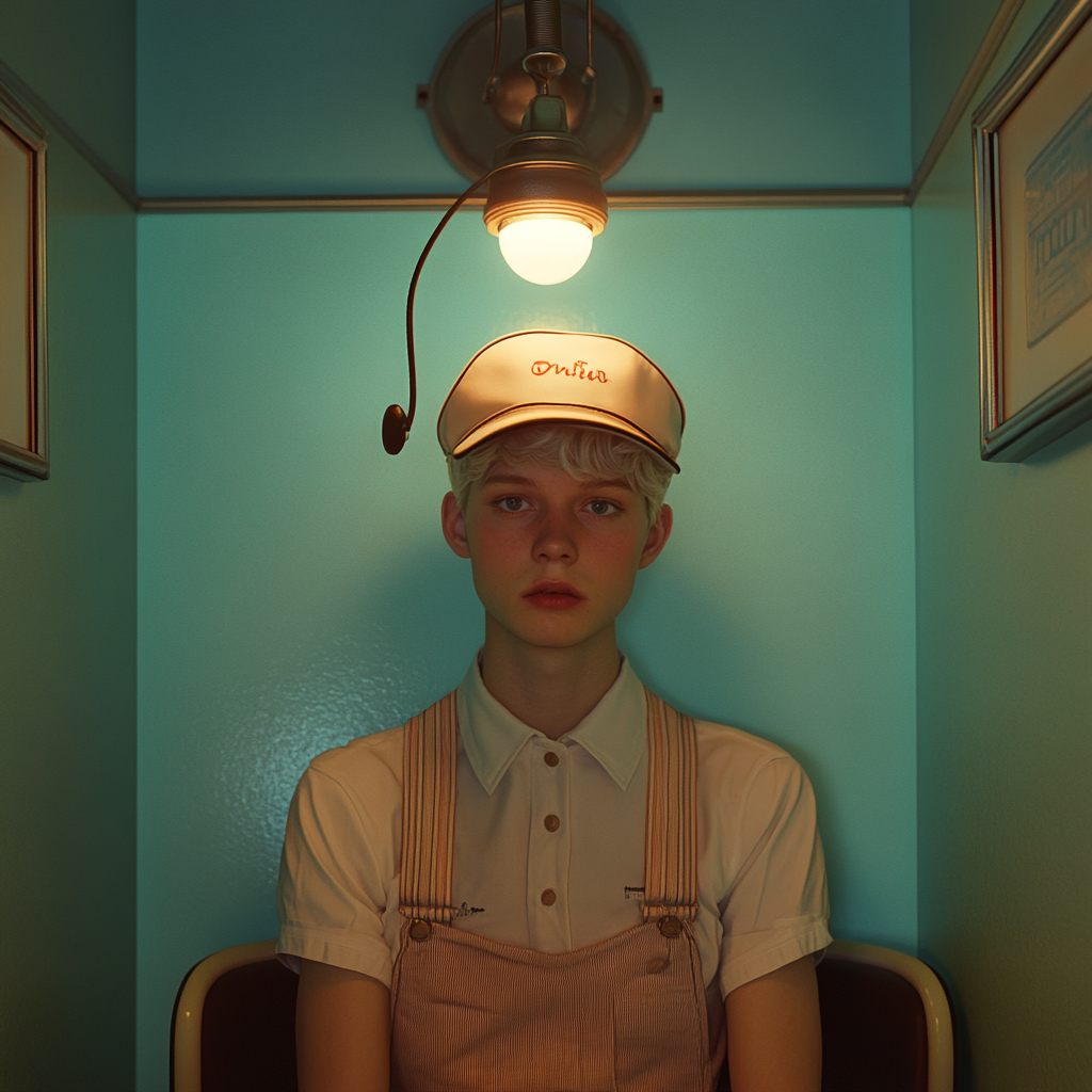 Man with short blond hair in diner uniform.