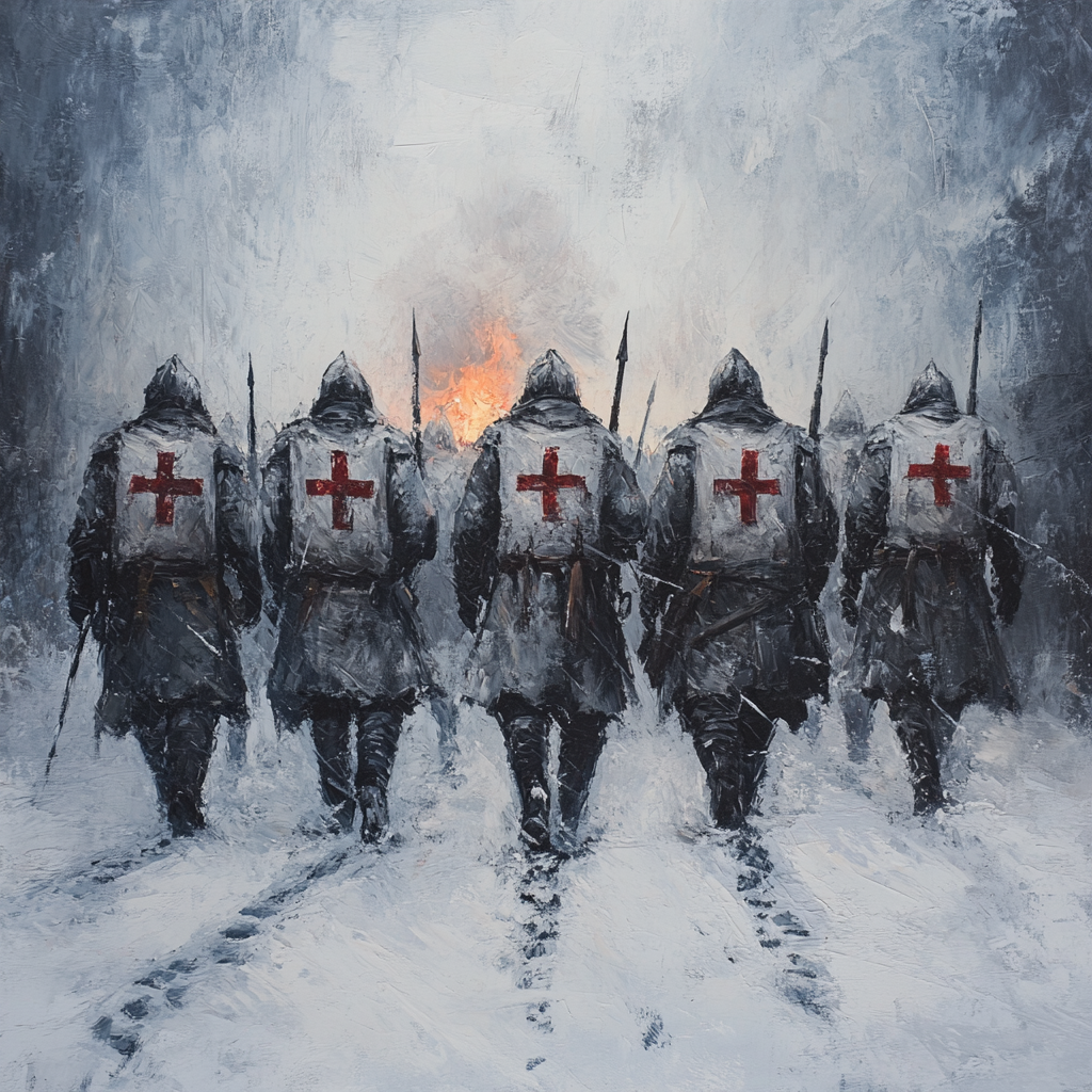 March of Templar Knights in Snowstorm