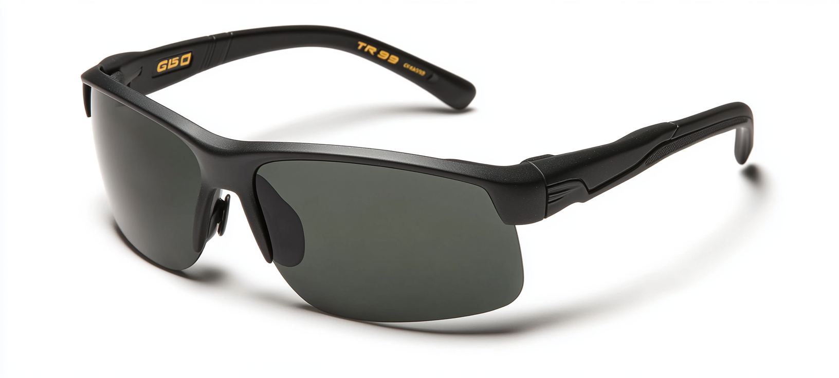 Matte Black Sport Sunglasses on White Background