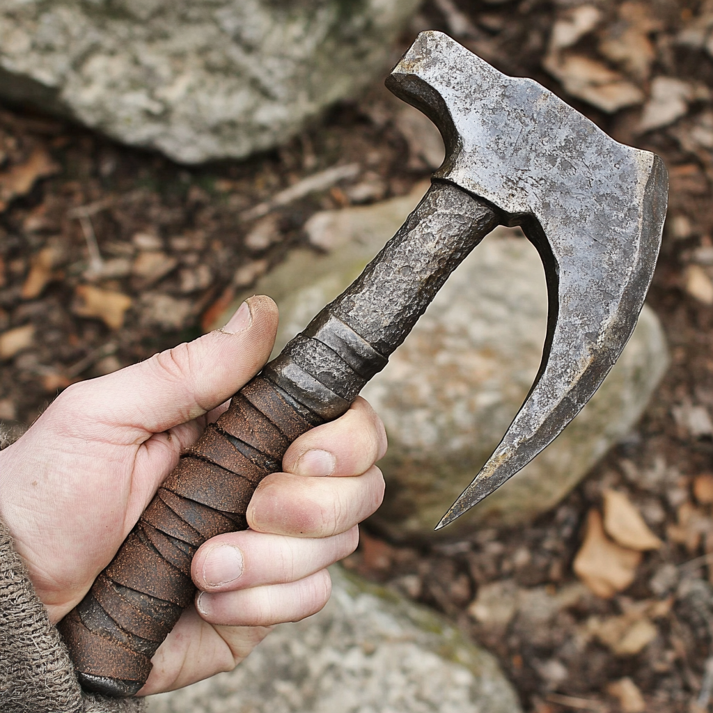 Medieval German weapon with bronze pick and hammer