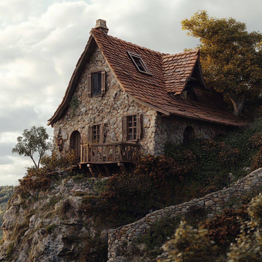 Medieval hillside house with skylight - Detailed Fantasy