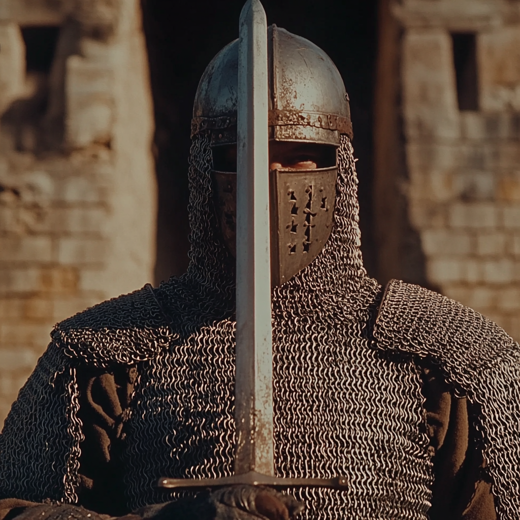 Medieval knight with sword from 1982 movie