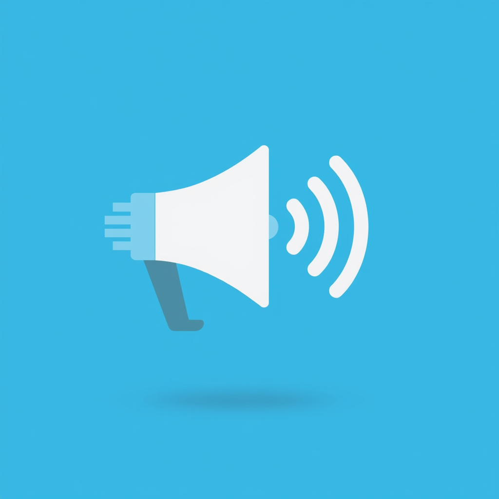 Megaphone and Sound Waves on Blue Background