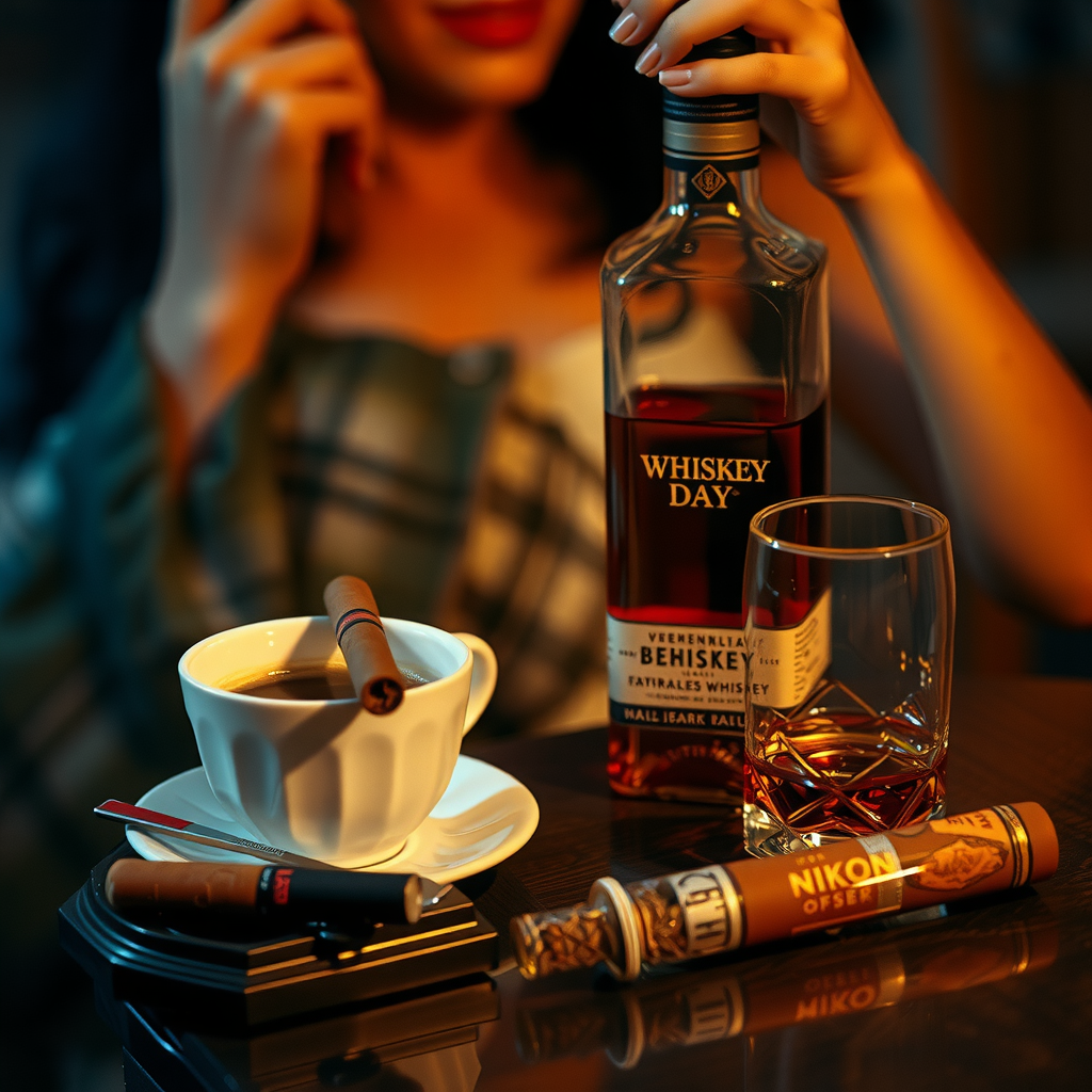 Men's Day Celebration with Coffee, Cigar, and Whiskey