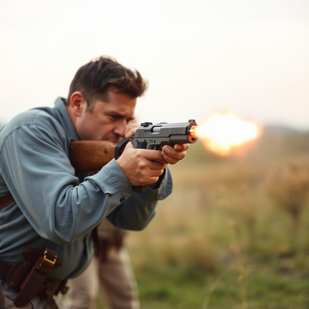 Men firing a gun at a target.