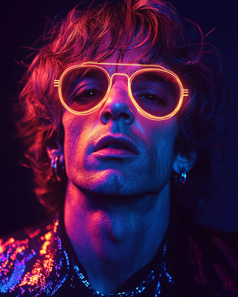 Mick Jagger in Neon Vaporwave Aesthetic Art