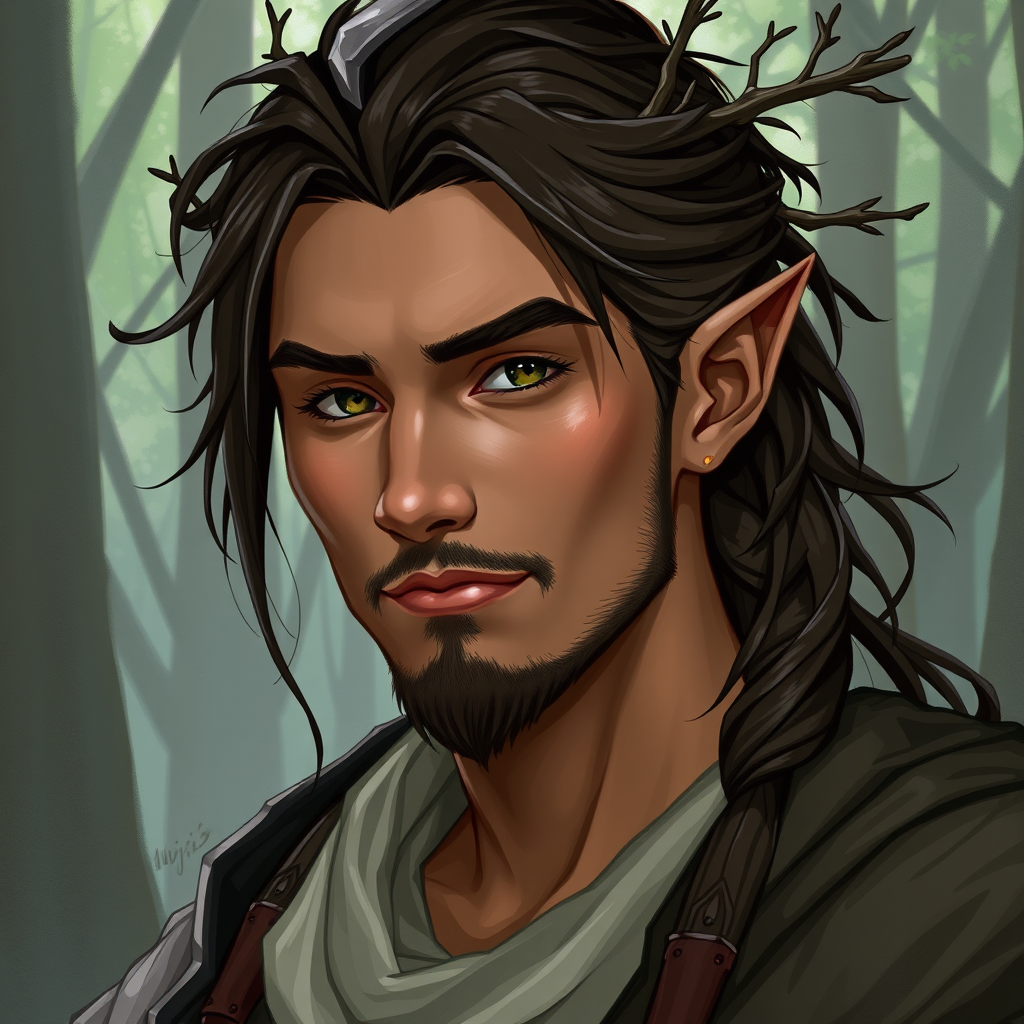 Middle-Aged Eladrin in Forest, A D&D Character