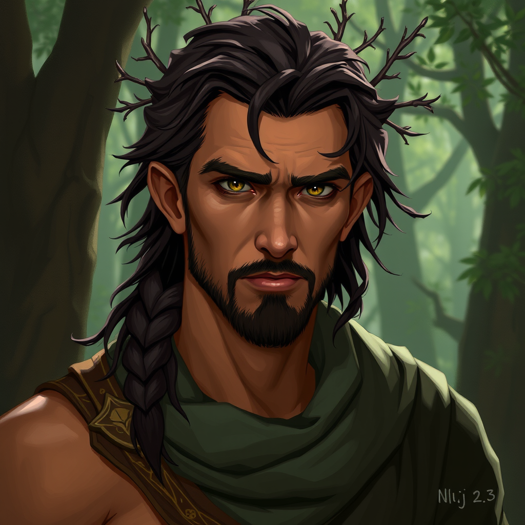 Middle-aged Male Eladrin in a Forest Setting