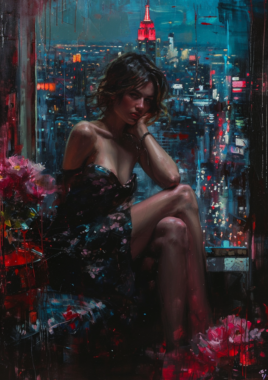 beautiful-woman-summer-dress-posing-couch-windowed-cityscape