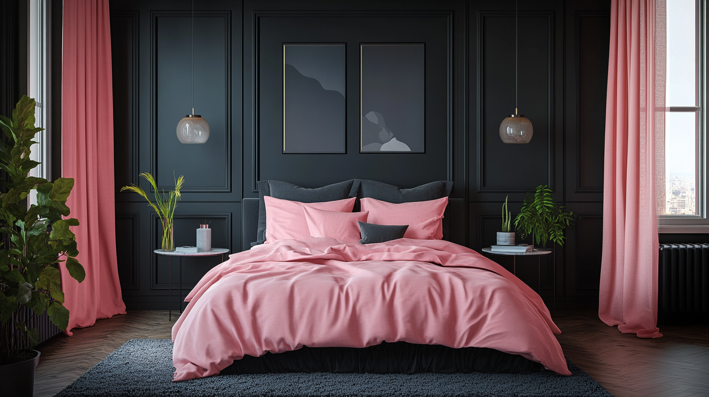 Minimalist Bedroom in Pink and Black Color Scheme 