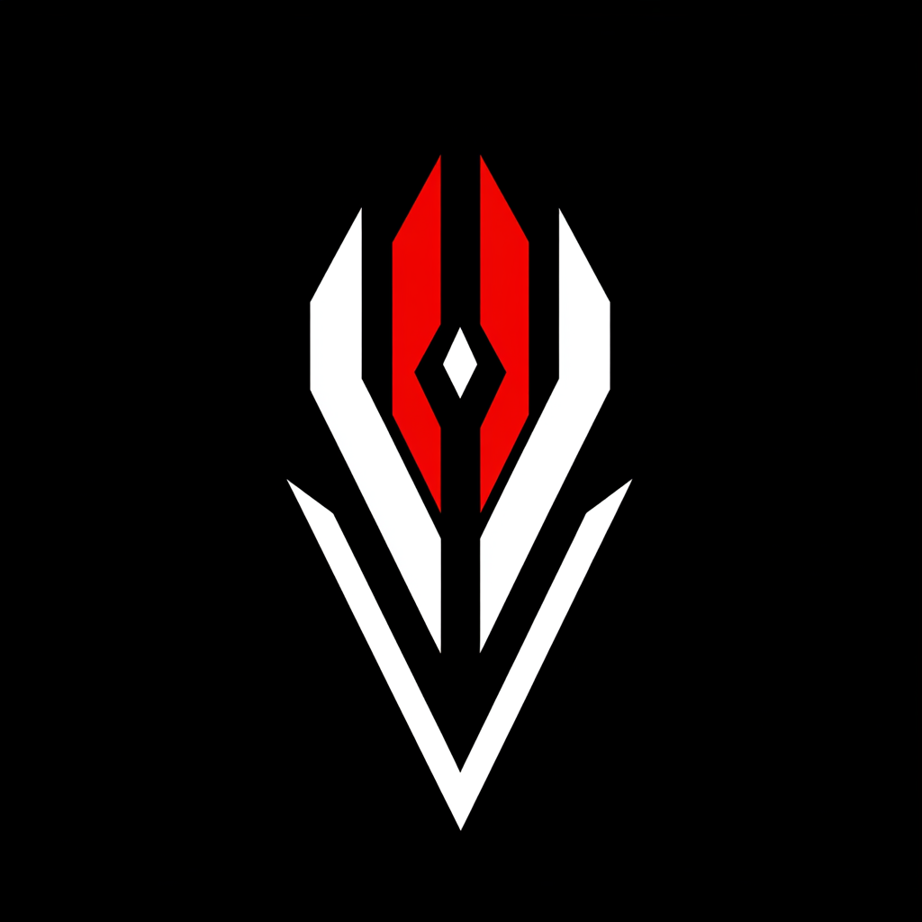 Minimalist Sci-Fi Military Logo in Black, Red & White