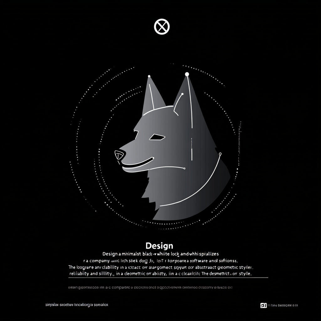 Minimalist black-and-white logo for IoT company. Incorporate sleek dog, convey innovation and technology.