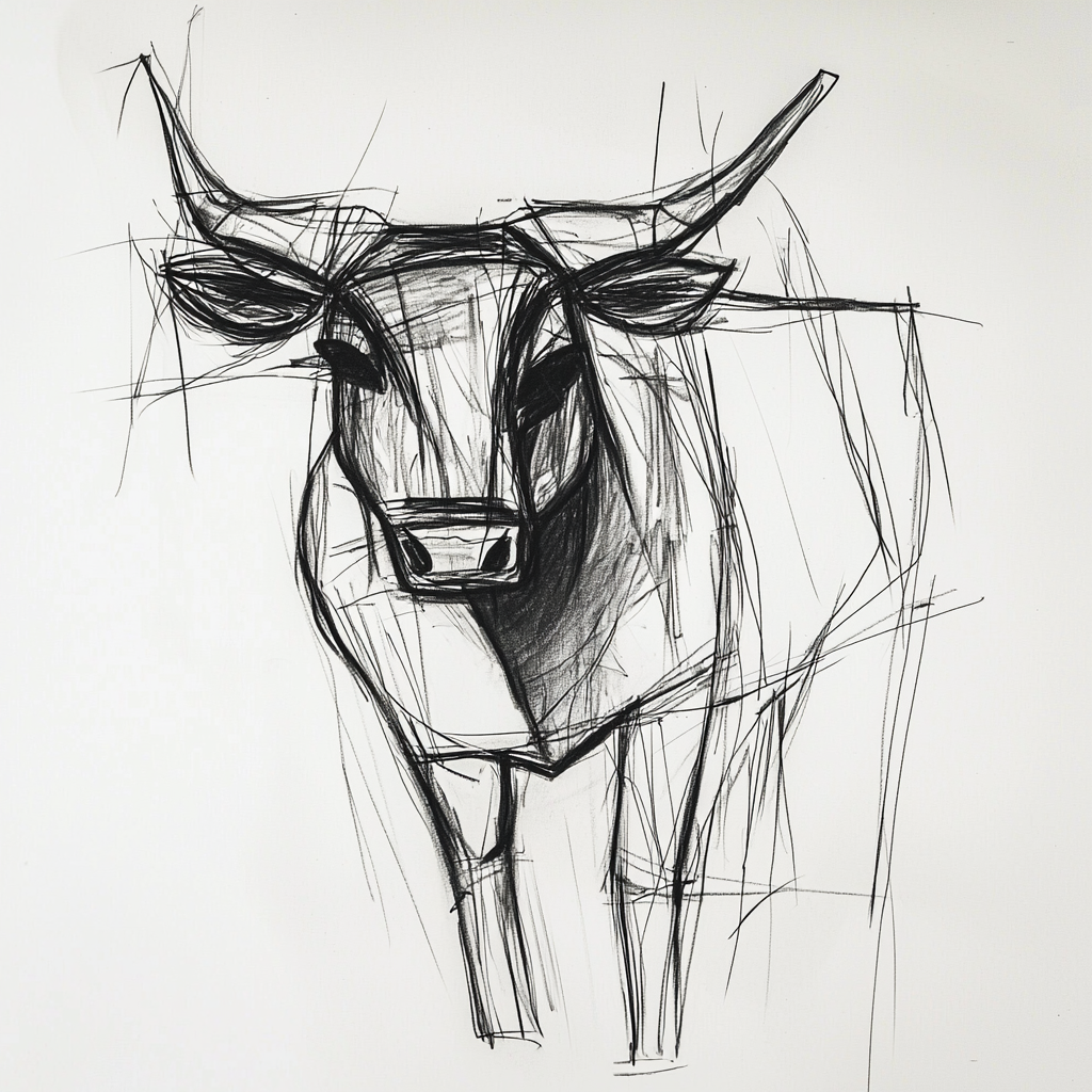 Minimalist charcoal sketch of a bull by Picasso