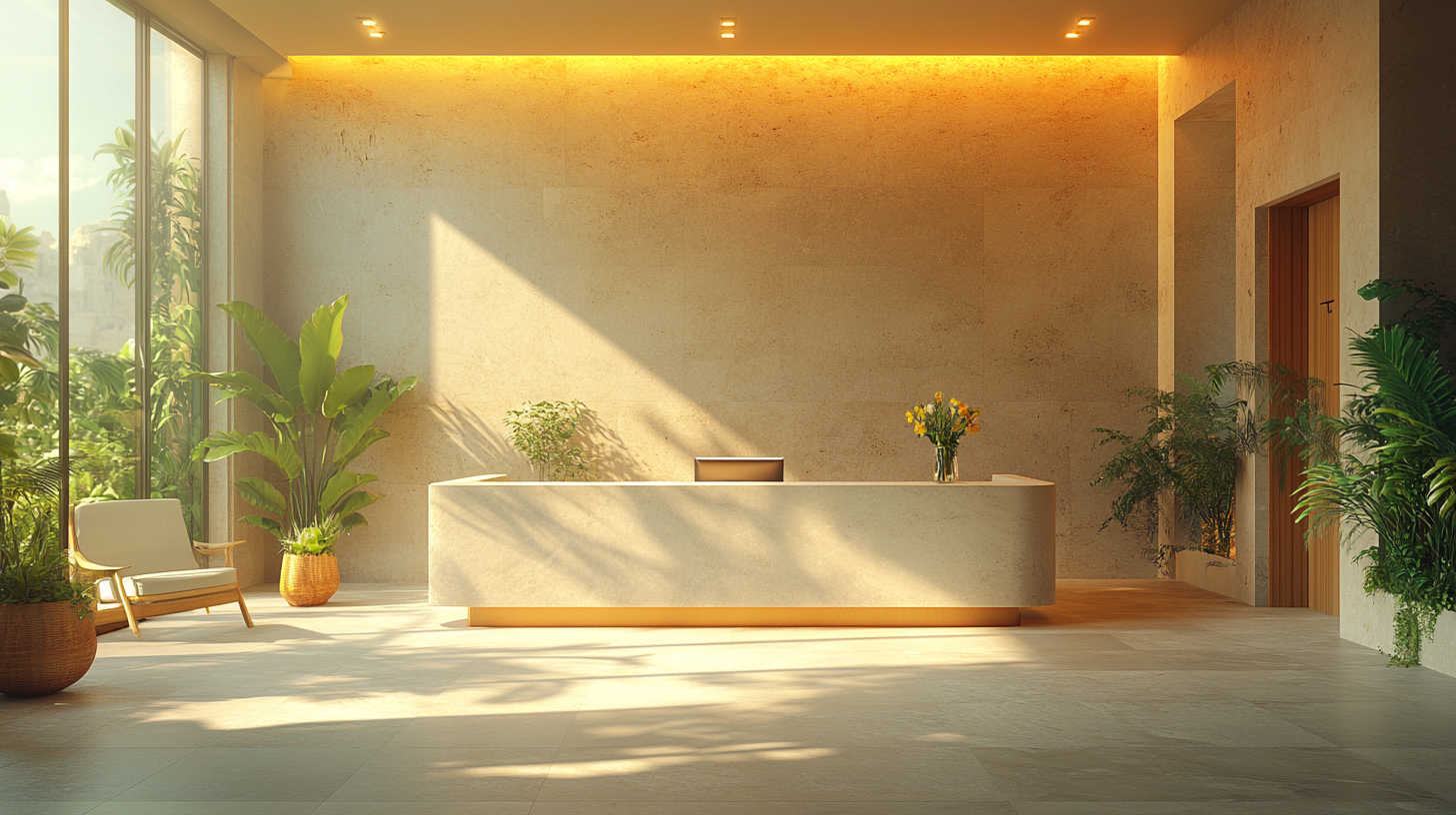 Minimalist elegant doctors office with light tone colors.