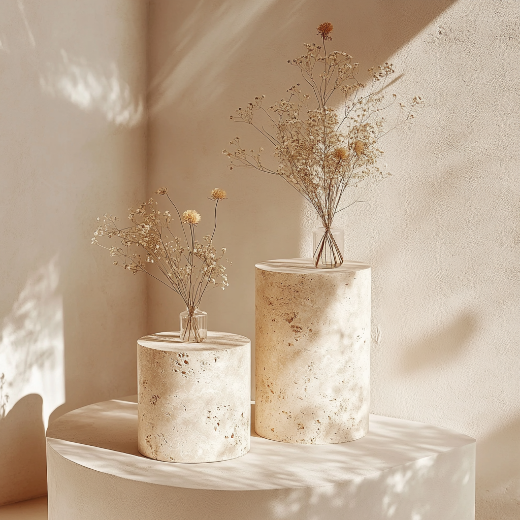 Minimalist product display with dried flowers