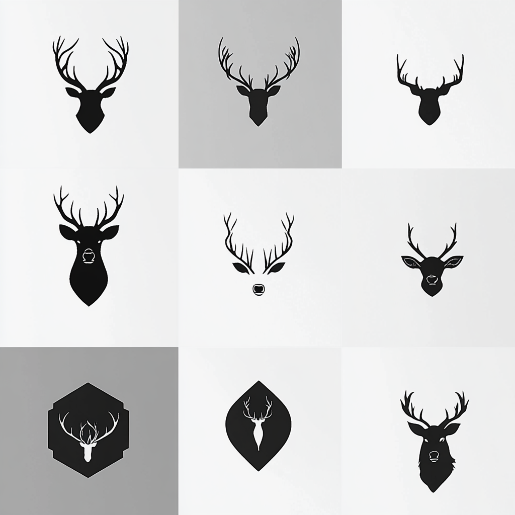 Minimalist reindeer logos in black and white