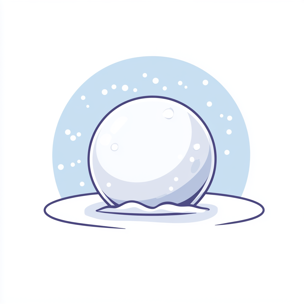 Minimalistic cartoon snowball illustration in muted colors.