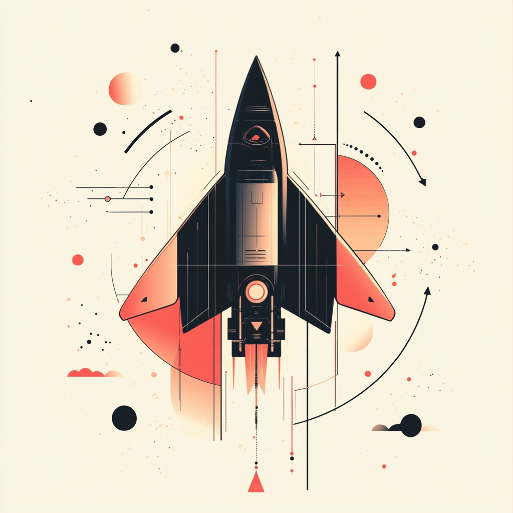 Minimalistic spaceship design with elegant geometry in space