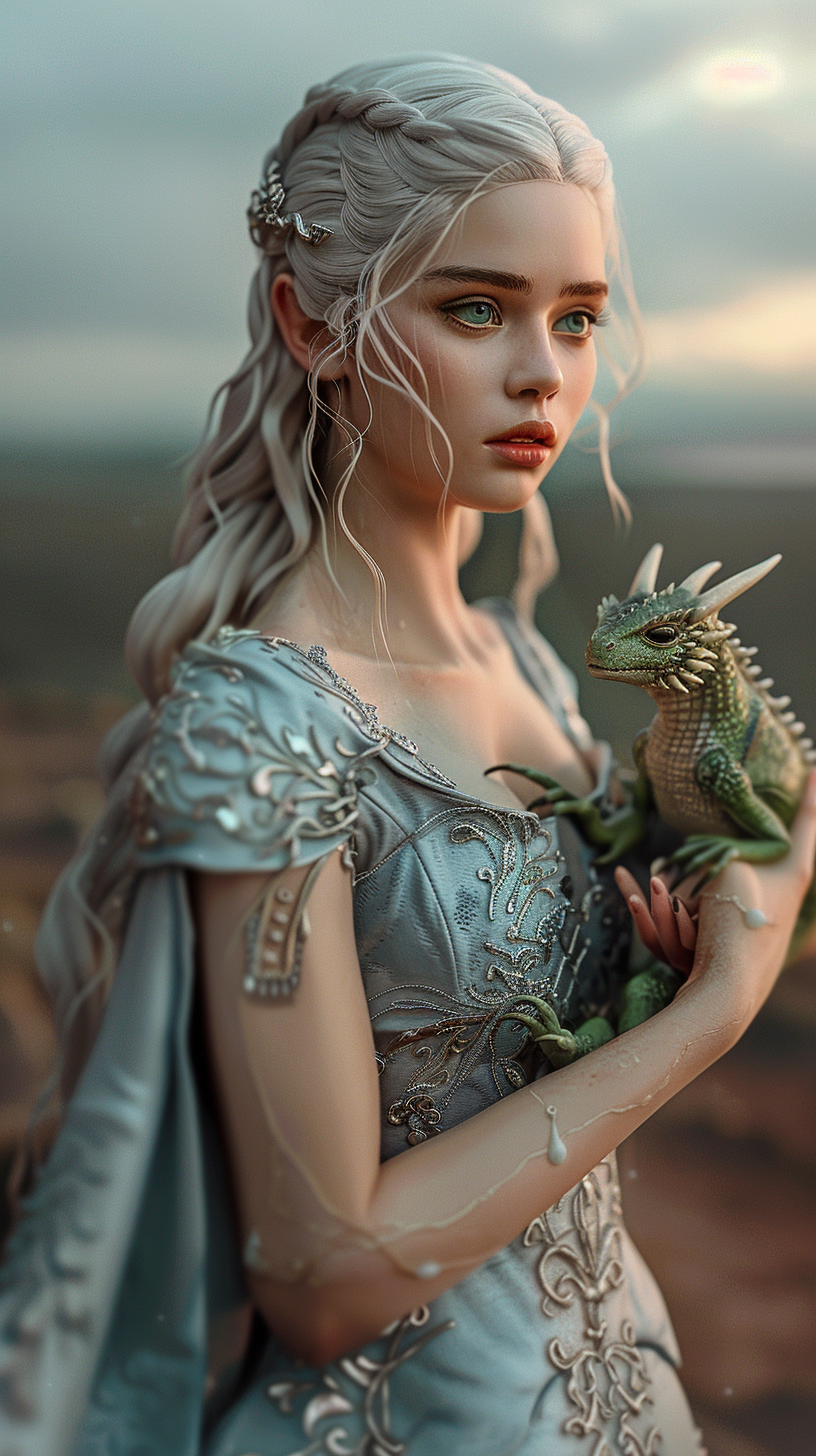 Minion Daenerys in Blue Dress Holding Dragon