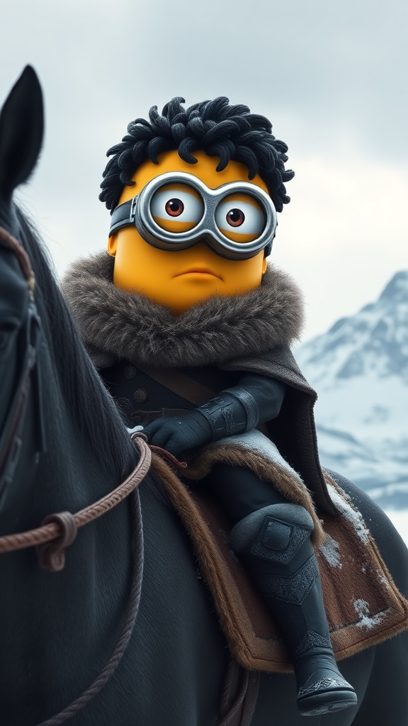 Minion Warrior on Horse in Snowy Mountains