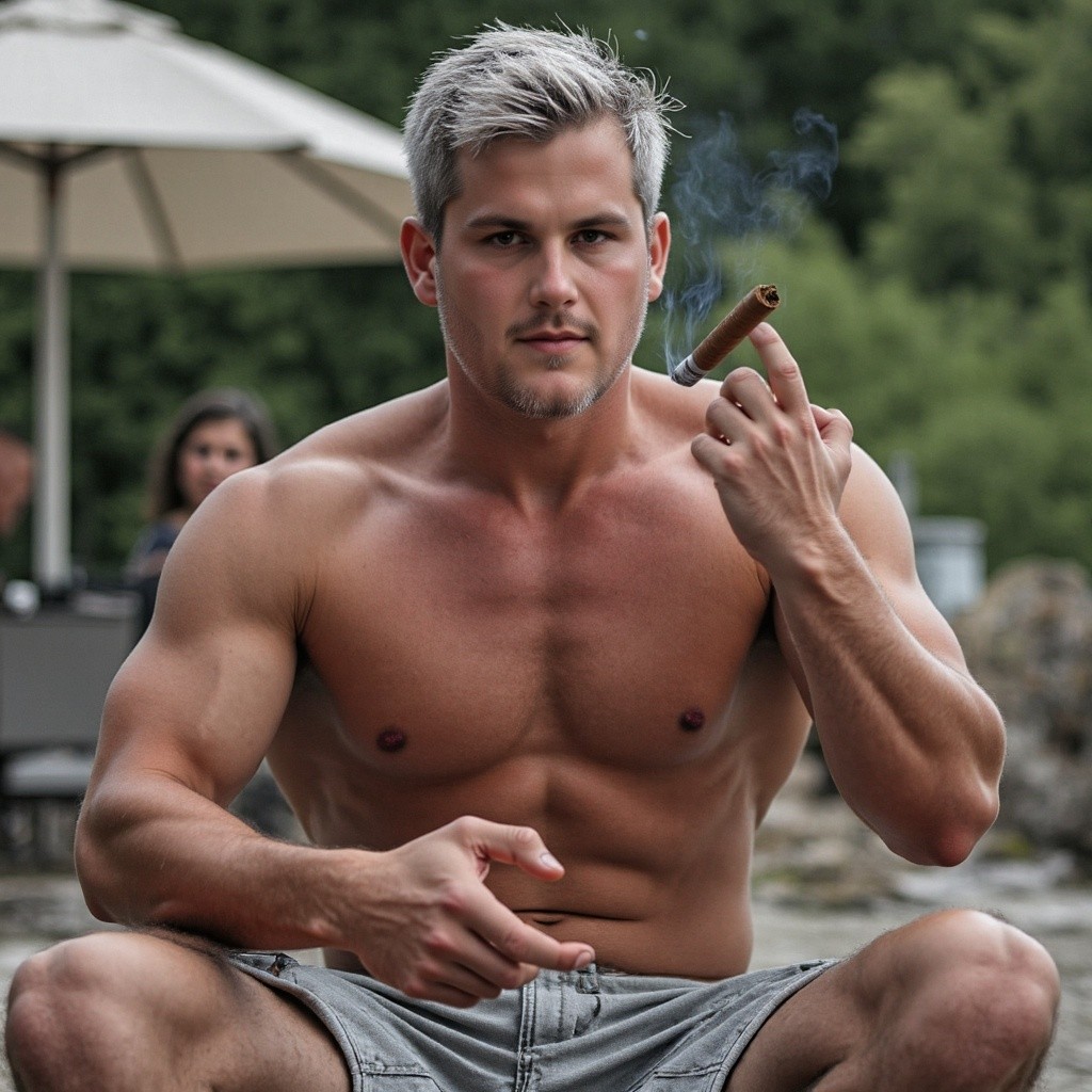 Mitch, Aged 60, Smoking Cigar on the Patio