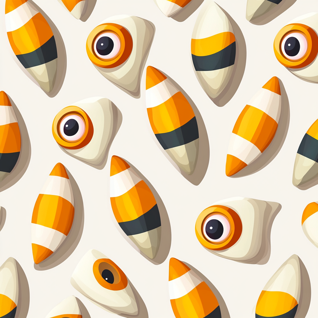 Mixed candy corn and spooky eye pattern, detailed design.