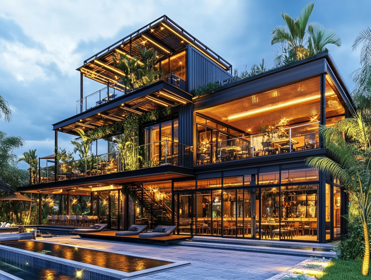 Modern 3-storey retail building with Balinese landscape