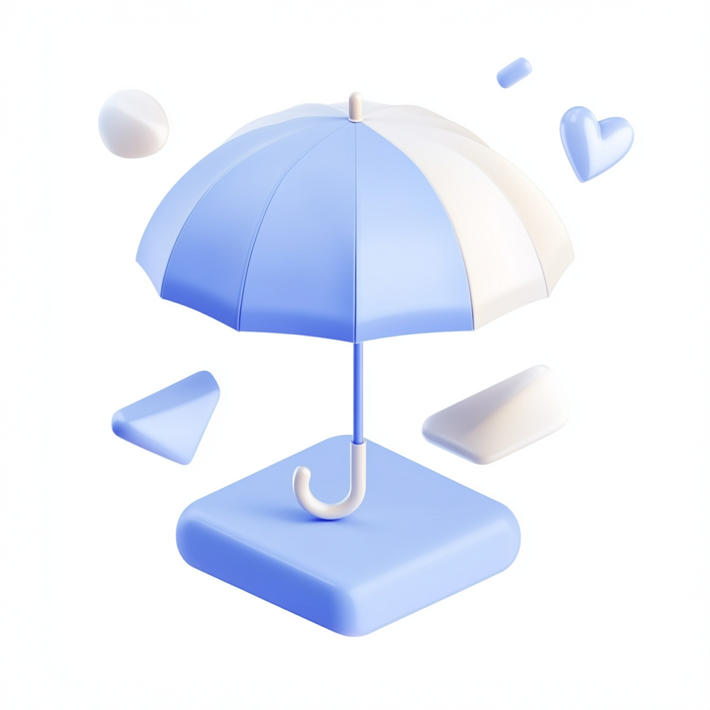 Modern 3D Umbrella Icon with Blue Gradients