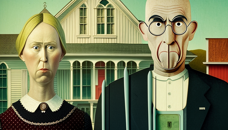 Modern American Gothic: Figures with digital tablet