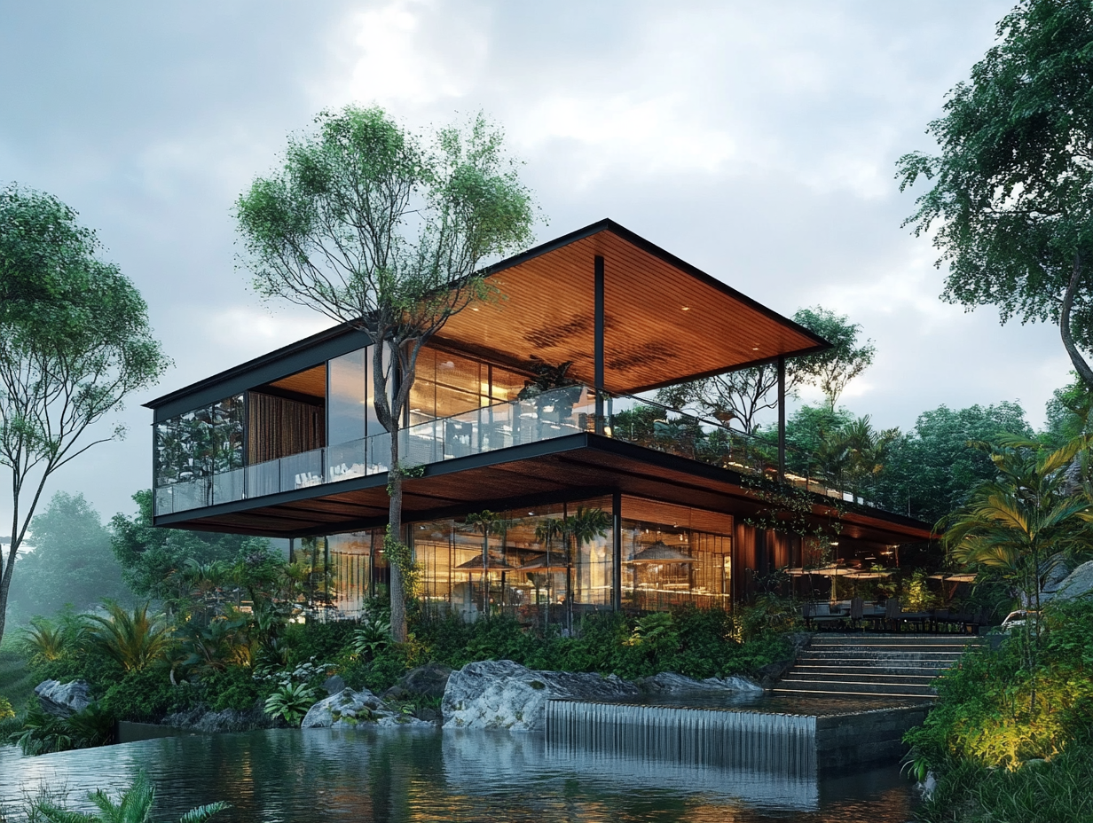 Modern Balinese Mall with Luxury Restaurant Entrance
