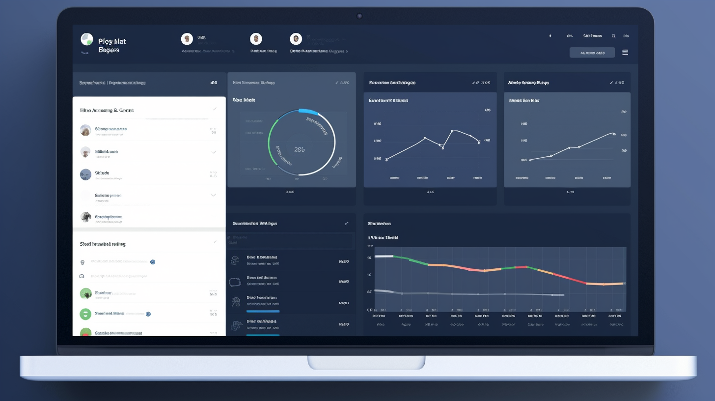 Modern CRM software interface with sales graphs and calendar