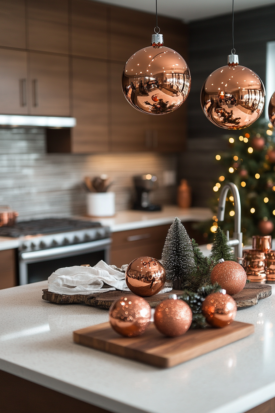 Modern Copper Cheer Kitchen Decor with Holiday Glow