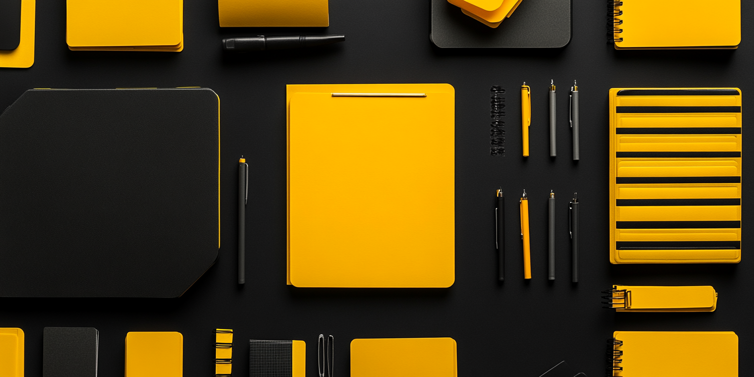 Modern Yellow Files on Clean Black Table