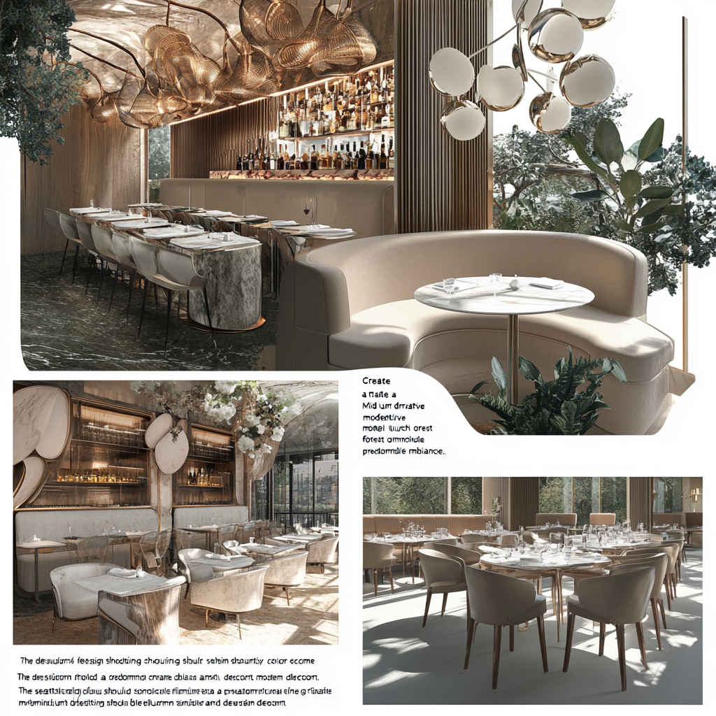 Modern forest hotel lunch with cream-colored elegant ambiance.