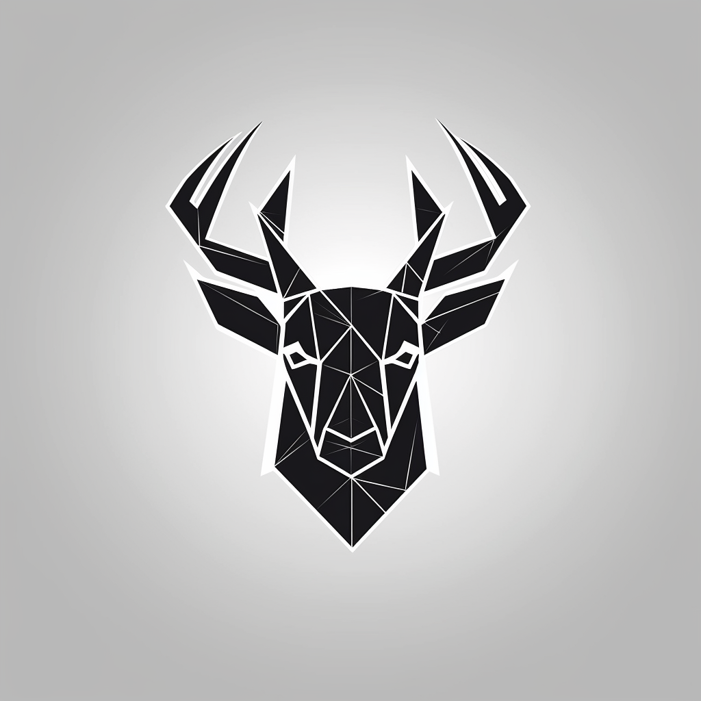 Modern geometric deer logo in black and white.