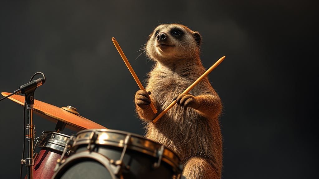 Mongoose playing the drums in the jungle.