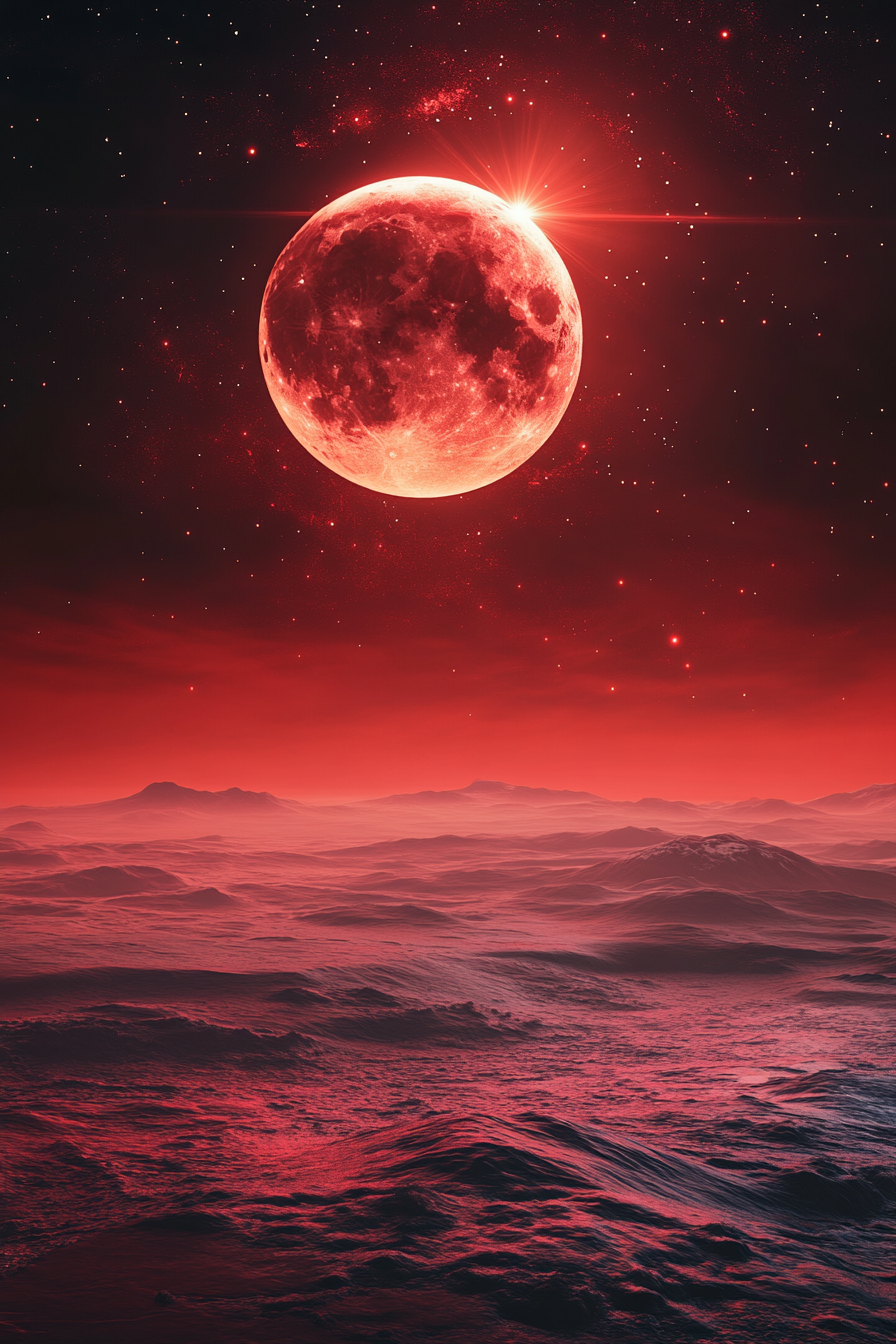 Moonrise shining in space fantasy background, surreal atmosphere.