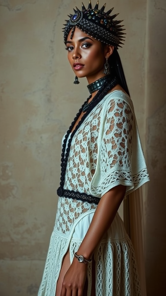 Moroccan Fashion Model in Elaborate Jellabiya Costume