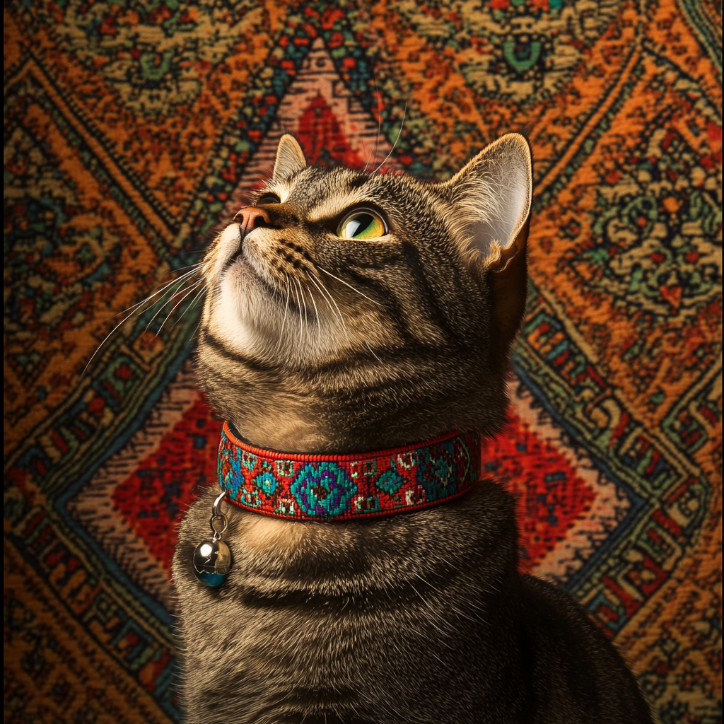 Moroccan-inspired Cat Collar Ad in Traditional Colors.