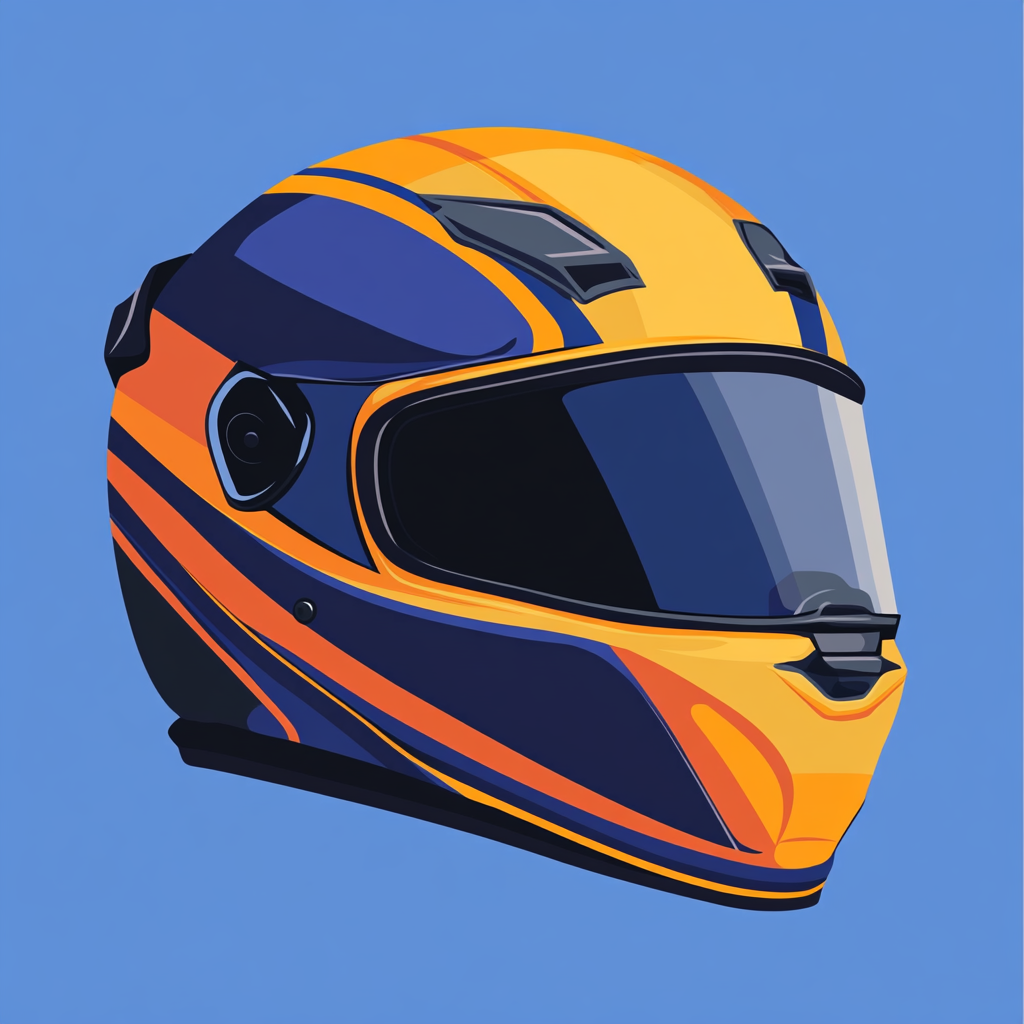 Motorcyclist helmet on blue background for safety poster