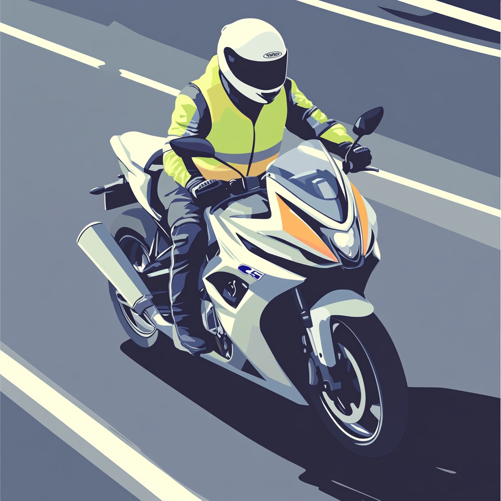 Motorcyclist in Yellow Vest Riding on Asphalt Road