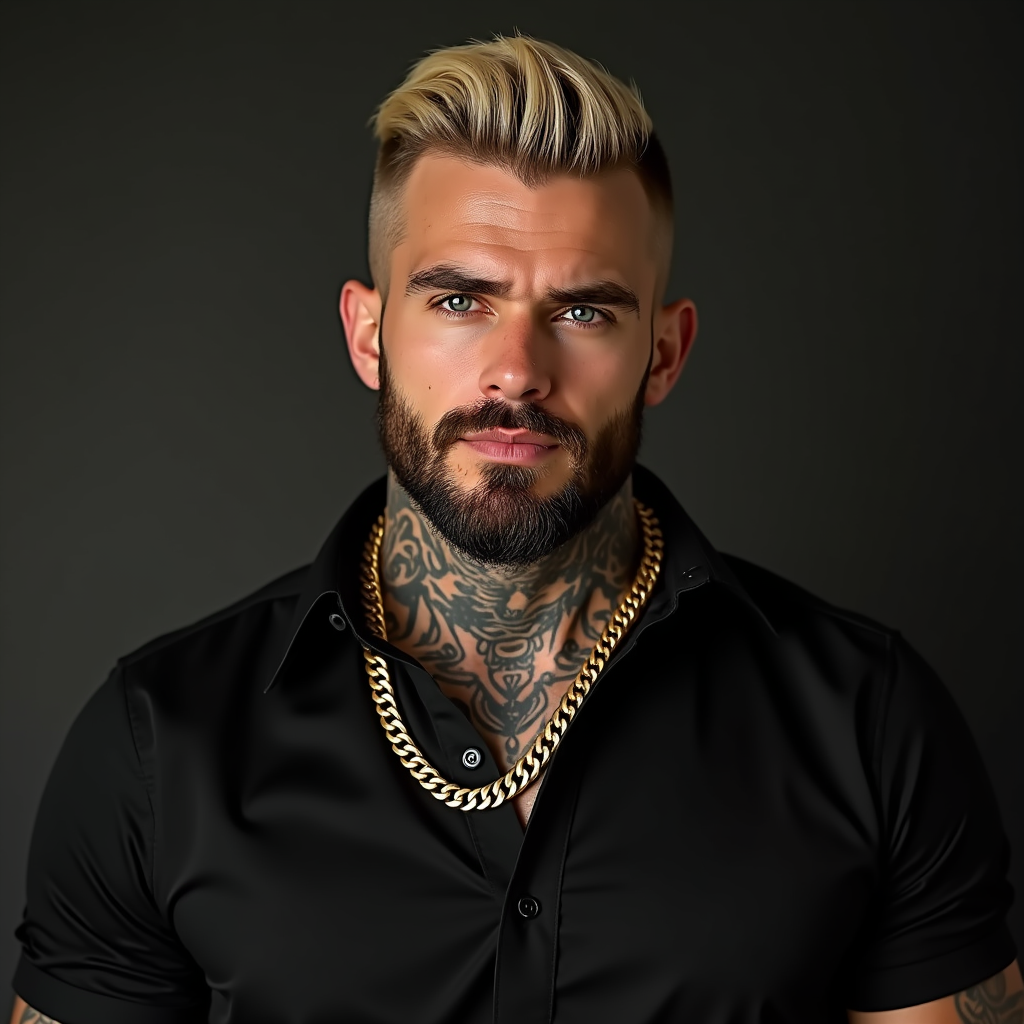 Muscular American Man with Blond Hair and Tattoos