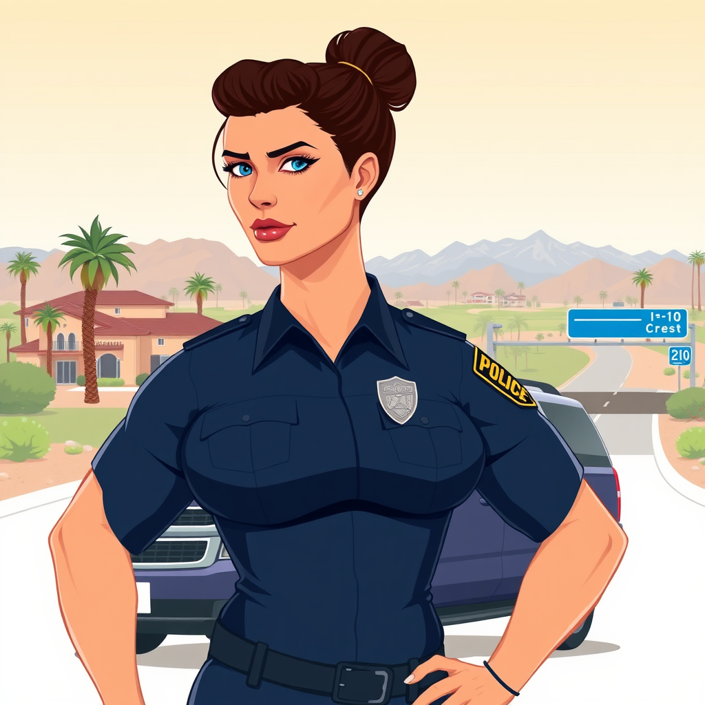 Muscular Female Officer in Desert Crest Community